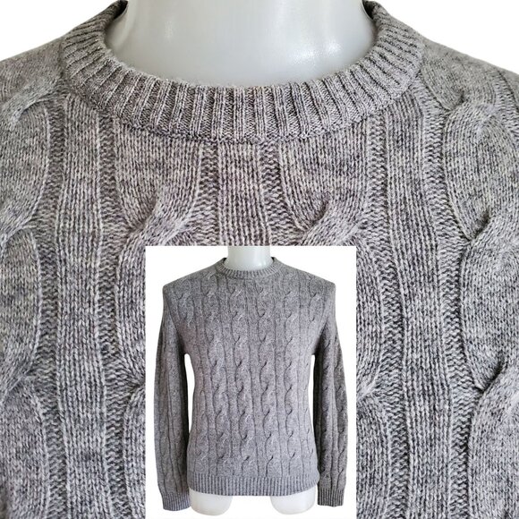 Saks Fifth Avenue Cashmere Cable Knit Crew Neck Grey Size M - Picture 1 of 13